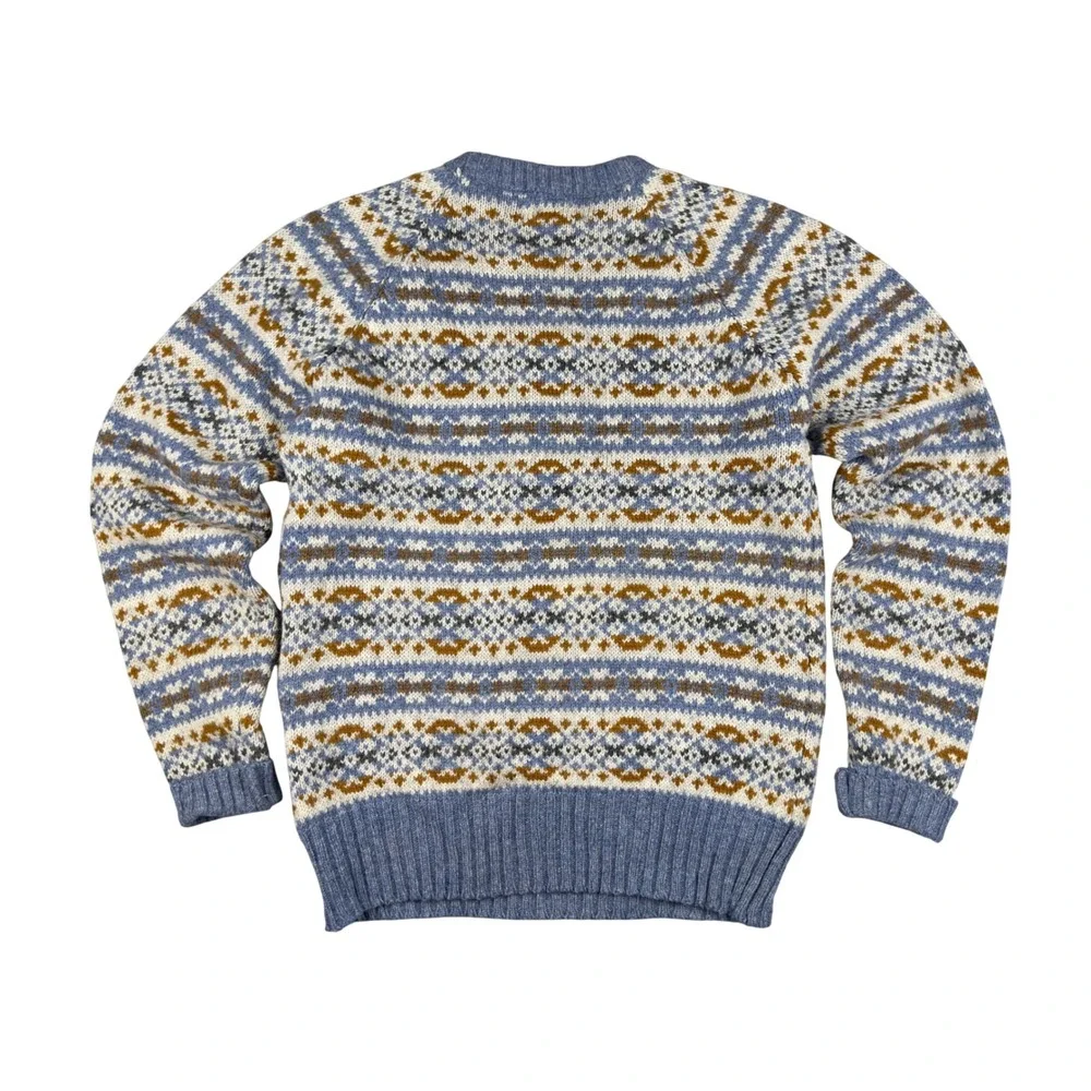 Vtg 70s McGregor Fair Isle Wool Blend Sweater Men's Large Blue Made USA Guam